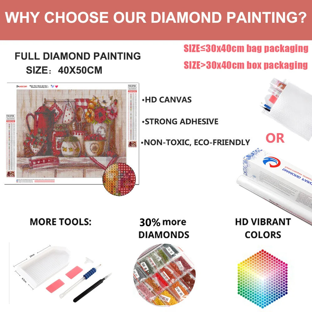 5D Diamond Painting Flower Fruit Full Square Round Drill Diamond Embroidery Cross Stitch Handicraft Kitchen Decoration