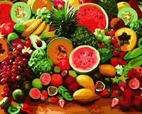 DIY Paint by Numbers Kit – Still Life Fruit and Flower Canvas Painting for Home Decoration