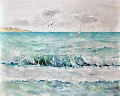 Seascape Paint by Numbers – DIY Sea Scene Canvas Kit, Hand Painted for Home Decoration
