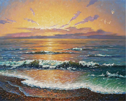 Seascape Paint by Numbers – DIY Sea Scene Canvas Kit, Hand Painted for Home Decoration