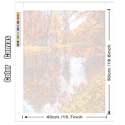 Paint by Number Tree Scene – Handpainted Autumn Landscape on Canvas, DIY Art Kit