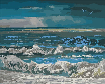 Seascape Paint by Numbers – DIY Sea Scene Canvas Kit, Hand Painted for Home Decoration
