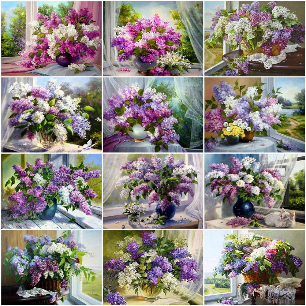 Handpainted Flower Drawing Kit – DIY Paint by Numbers on Canvas (Lilac Flower)
