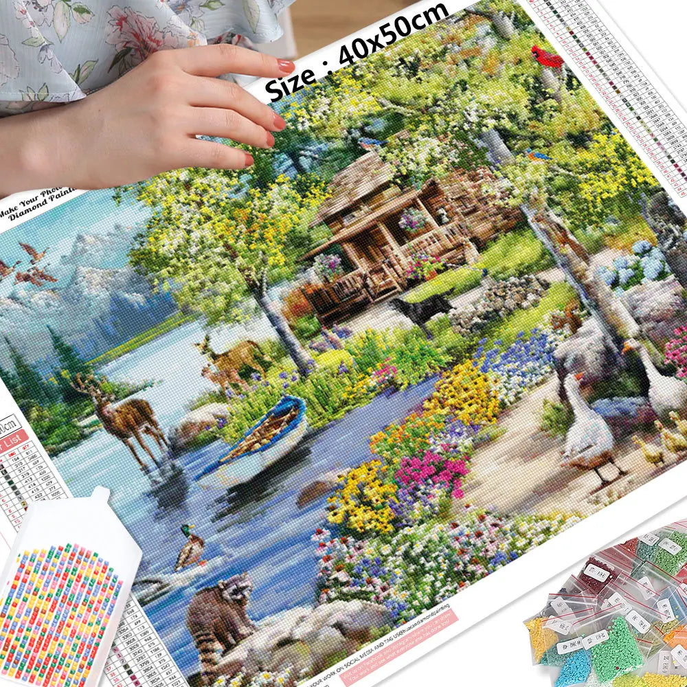 Diamond Painting Kit – 5D Full Drill Square Embroidery, Animal & Mountain Landscape Mosaic, Handmade Gift