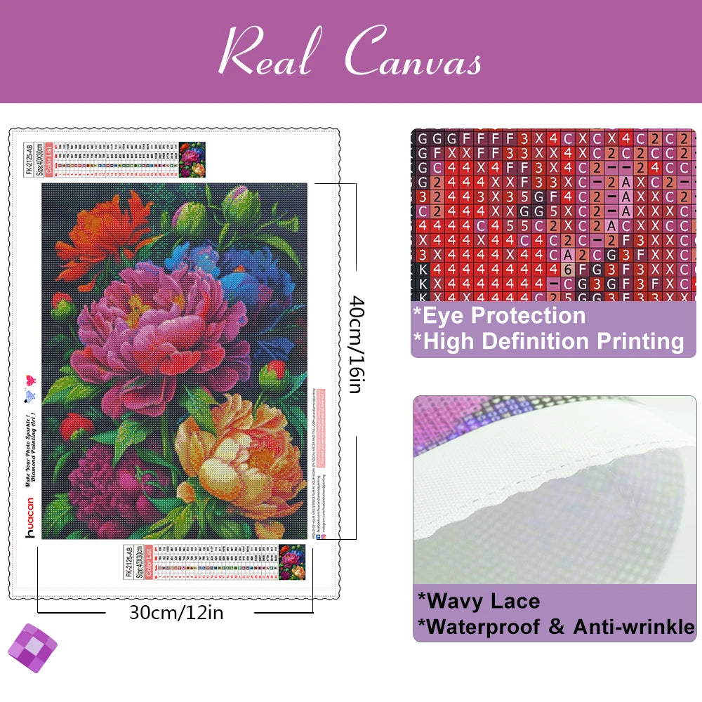 Diamond Painting Flower Kit – 5D Peony Design, Full Square/Round Drill Mosaic for Home Decoration