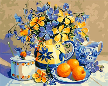 DIY Paint by Numbers Kit – Still Life Fruit and Flower Canvas Painting for Home Decoration