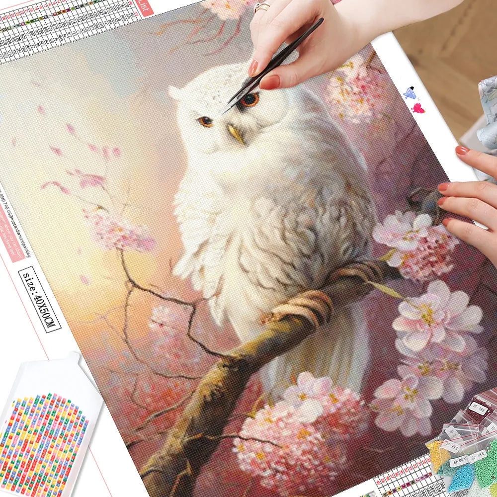 Animal Owl Diamond Painting Kit – 5D Full Square/Round Drill Mosaic with Floral Pattern for DIY Home Decor