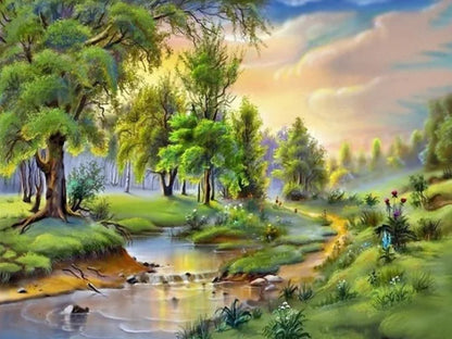 DIY 5D Diamond Painting – Forest Landscape Full Square Drill Embroidery Cross Stitch with Rhinestones