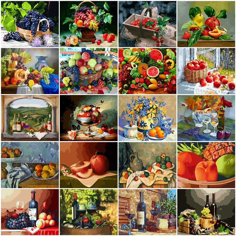DIY Paint by Numbers Kit – Still Life Fruit and Flower Canvas Painting for Home Decoration