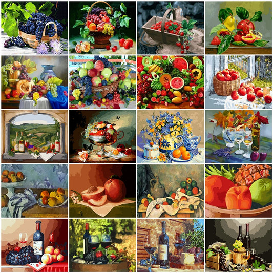 DIY Paint by Numbers Kit – Still Life Fruit and Flower Canvas Painting for Home Decoration