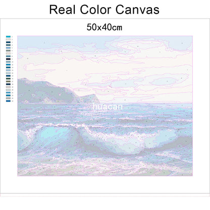 Seascape Paint by Numbers – DIY Sea Scene Canvas Kit, Hand Painted for Home Decoration