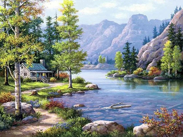 DIY 5D Diamond Painting – Forest Landscape Full Square Drill Embroidery Cross Stitch with Rhinestones