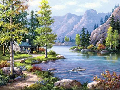 DIY 5D Diamond Painting – Forest Landscape Full Square Drill Embroidery Cross Stitch with Rhinestones