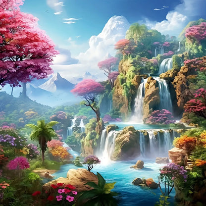 Waterfall Scene Diamond Painting – Full Drill 5D Mosaic (Square/Round), DIY Cross Stitch for Home Decoration