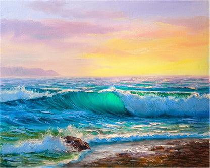 Seascape Paint by Numbers – DIY Sea Scene Canvas Kit, Hand Painted for Home Decoration