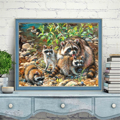 Raccoon Animal Painting by Numbers – DIY Acrylic Canvas Kit with Frame, Home Wall Art