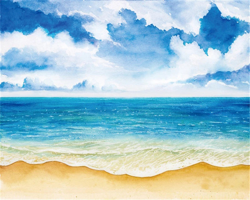 Seascape Paint by Numbers – DIY Sea Scene Canvas Kit, Hand Painted for Home Decoration