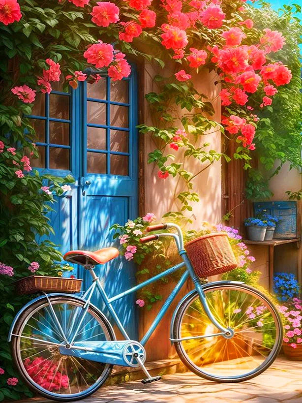 5D Diamond Painting Kit – Garden Bicycle Embroidery, Full Diamond Mosaic Landscape, New Art Wall Decor