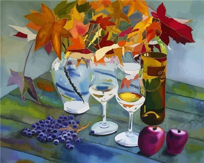 DIY Paint by Numbers Kit – Still Life Fruit and Flower Canvas Painting for Home Decoration