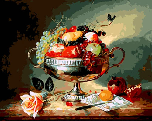 DIY Paint by Numbers Kit – Still Life Fruit and Flower Canvas Painting for Home Decoration