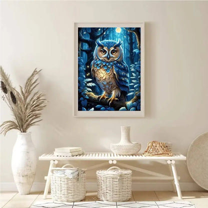 Owl Diamond Painting Cross Stitch Kit – 5D DIY Mosaic Night Forest Art for Home Decoration
