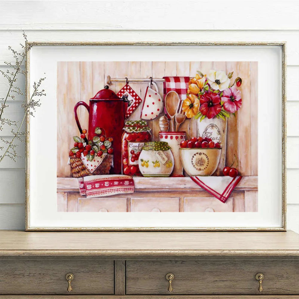 5D Diamond Painting Flower Fruit Full Square Round Drill Diamond Embroidery Cross Stitch Handicraft Kitchen Decoration