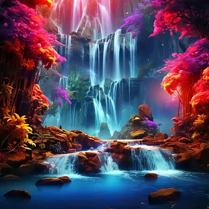 Waterfall Scene Diamond Painting – Full Drill 5D Mosaic (Square/Round), DIY Cross Stitch for Home Decoration