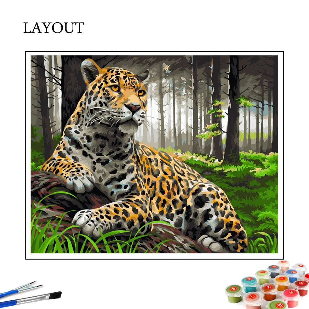 Leopard Animal Drawing On Canvas – DIY Painting by Numbers, Home Decoration
