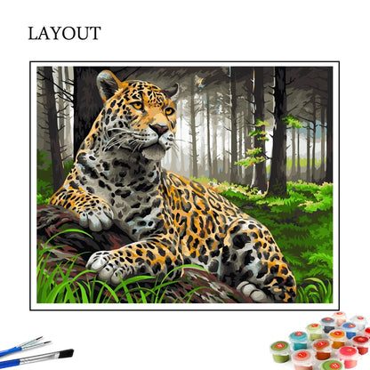 Leopard Animal Drawing On Canvas – DIY Painting by Numbers, Home Decoration