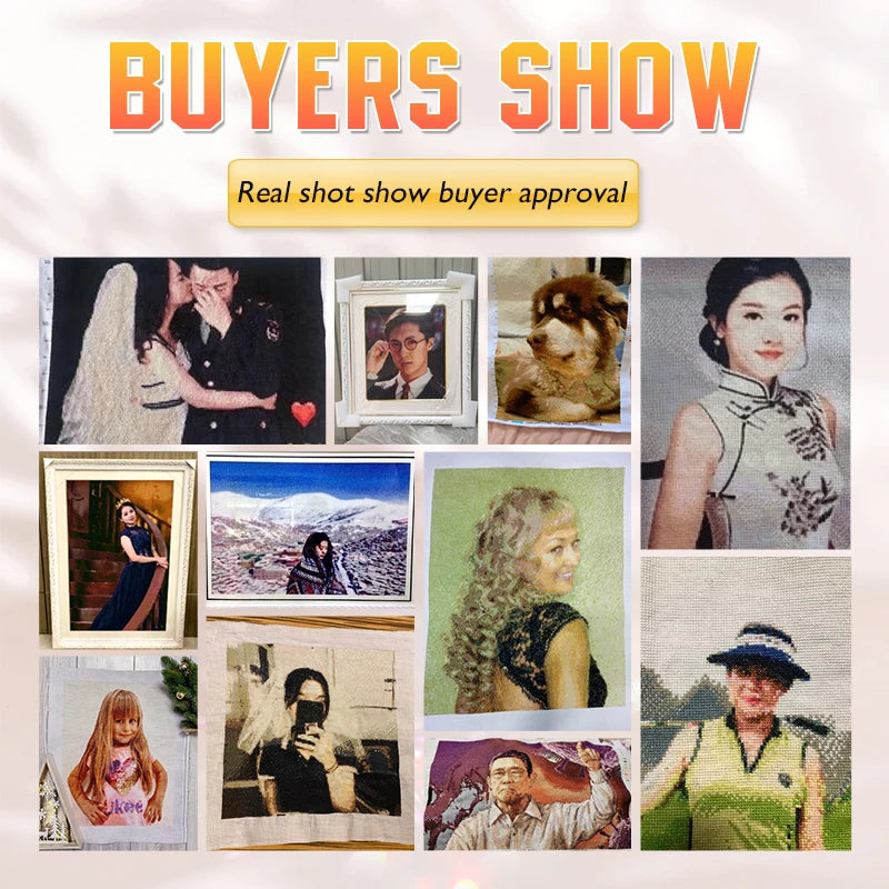 Photo to Cross Stitch Kit – 11CT/14CT Printed or Counted Canvas, DIY Embroidery with DMC Cotton/Silk Thread