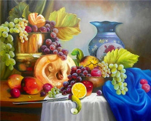 DIY Paint by Numbers Kit – Still Life Fruit and Flower Canvas Painting for Home Decoration
