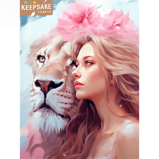 Lion and Woman Painting by Numbers – DIY Canvas Art with Color Markers, Animal Design for Home Decor