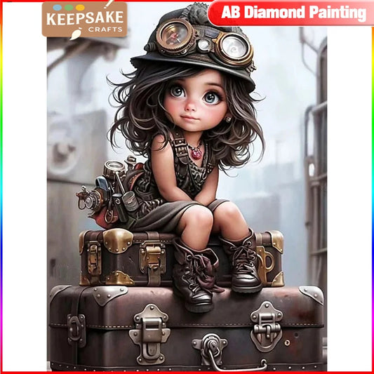 Cartoon Girl & Vintage Machinery – 5D Diamond Painting with AB Drills, DIY Home Decor & Perfect Gift Idea