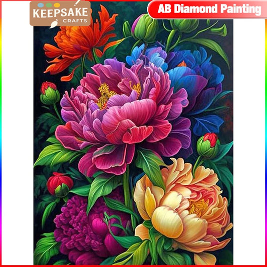 Diamond Painting Flower Kit – 5D Peony Design, Full Square/Round Drill Mosaic for Home Decoration