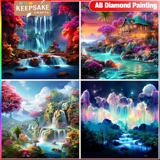 Waterfall Scene Diamond Painting – Full Drill 5D Mosaic (Square/Round), DIY Cross Stitch for Home Decoration
