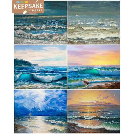 Seascape Paint by Numbers – DIY Sea Scene Canvas Kit, Hand Painted for Home Decoration