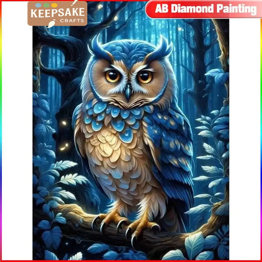 Owl Diamond Painting Cross Stitch Kit – 5D DIY Mosaic Night Forest Art for Home Decoration