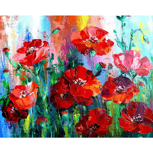 DIY Oil Painting by Numbers – Red Flower Poppy Canvas Art with Frame, Unique Gift for Home Decor