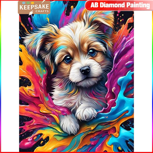 Diamond Painting Dog Art – 5D Watercolor Style Animal Mosaic Kit (Square or Round) for Wall Decoration